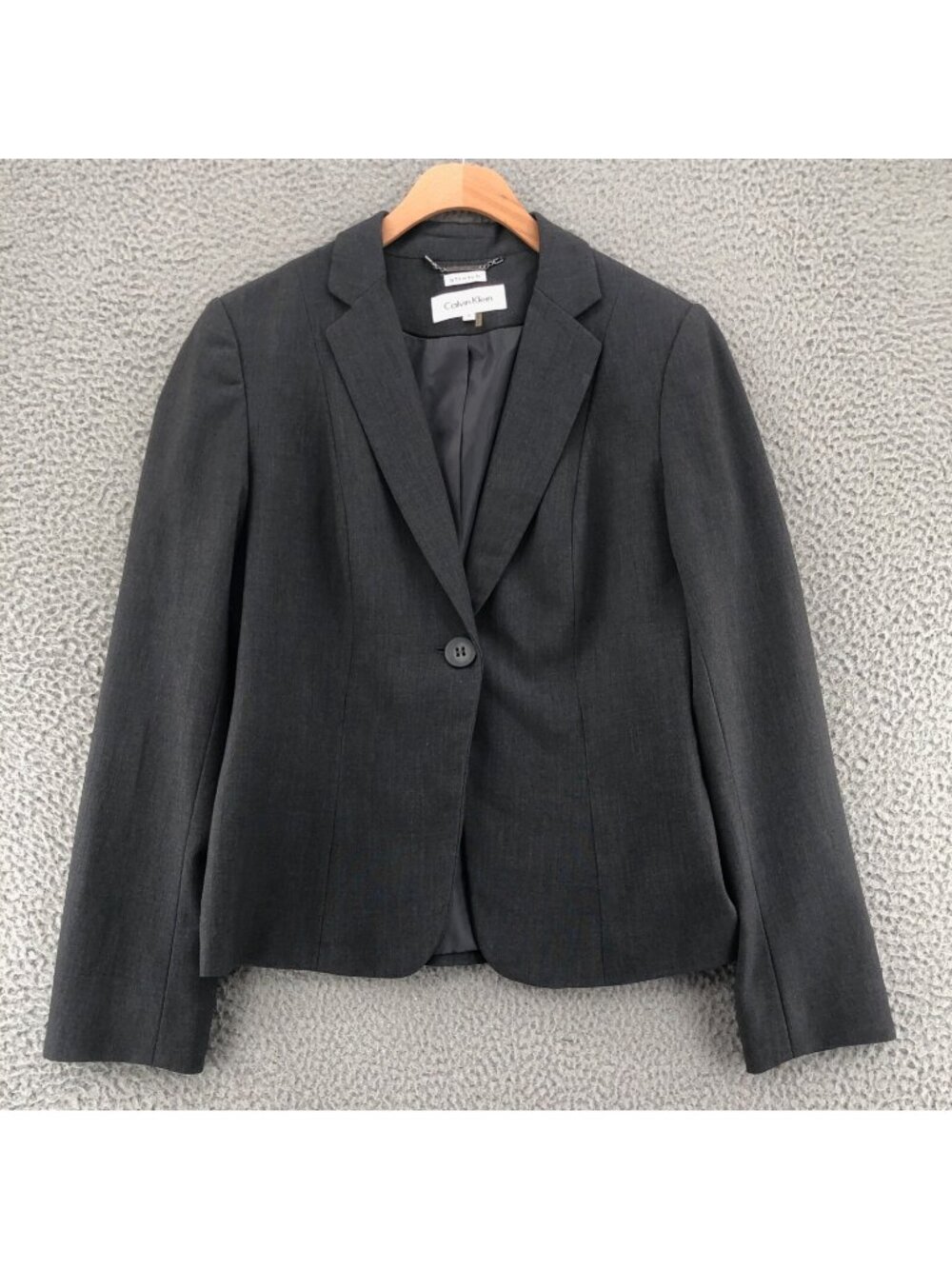 Calvin Klein Blazer Womens 6 Gray Stretch Button Notch Lapel Office Career Work*